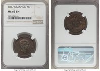 Alfonso XII 5 Centimos 1877-OM MS62 Brown NGC, KM674.

HID09801242017
