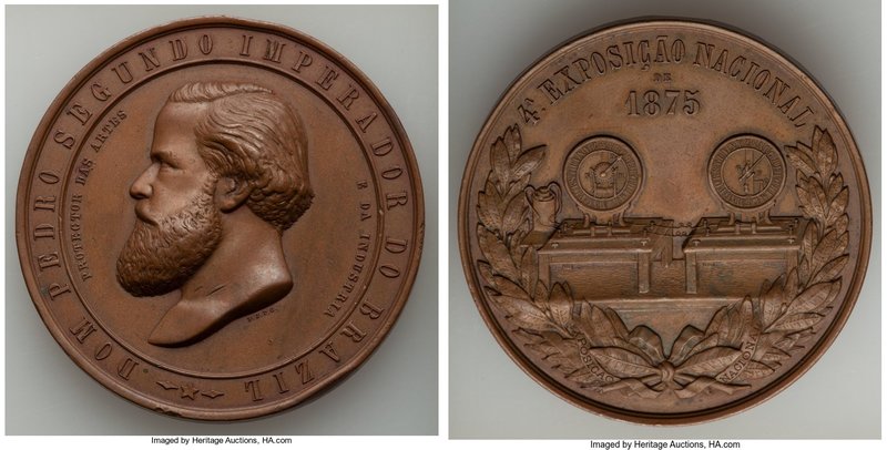 Pedro II bronze "Fourth National Exposition" Medal 1875 AU, Rio de Janeiro mint,...