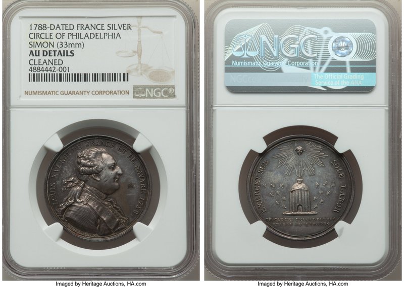 Louis XVI silver "Circle of Philadelphia" Jeton or Medal 1788-Dated AU Details (...