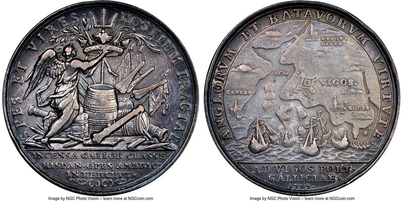 Anne silver "Battle of Vigo Bay" Medal 1702-Dated XF45 NGC, Betts-101, MI-238/22...