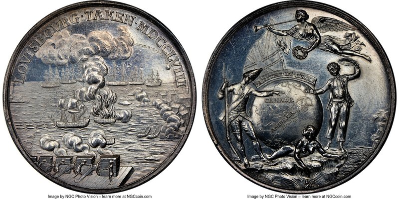 "Louisburg Taken" silver Medal 1758 MS62 NGC, Betts-410, MI-685/404. 45mm. By Th...