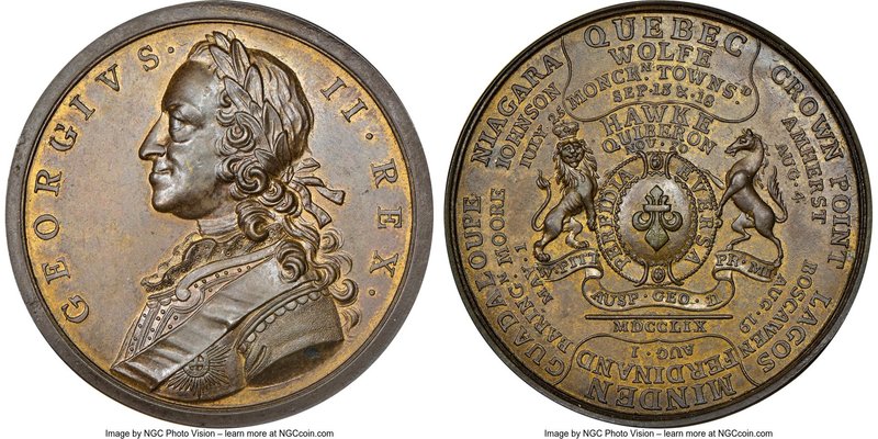 George II brass "Successes of 1759" Medal 1759 MS63 NGC, Betts-418, MI-708/444. ...