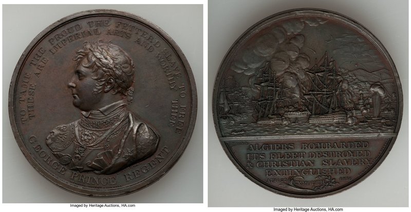 "George, Prince Regent - Algiers Bombardment" bronze Medal 1816 UNC, BHM-923, Ei...