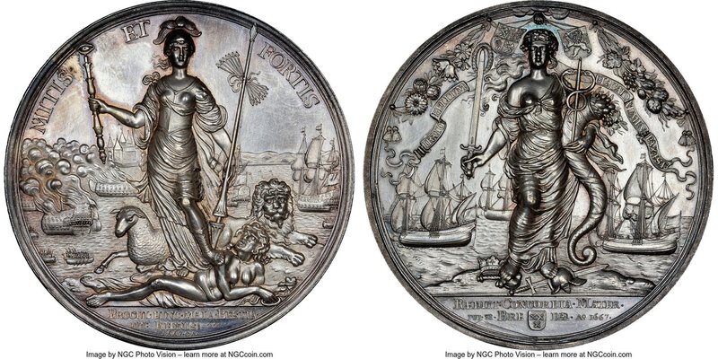 "Peace of Breda" silver Medal 1667 MS64 NGC, Van Loon-II-534.1, MI-528/176. 69mm...