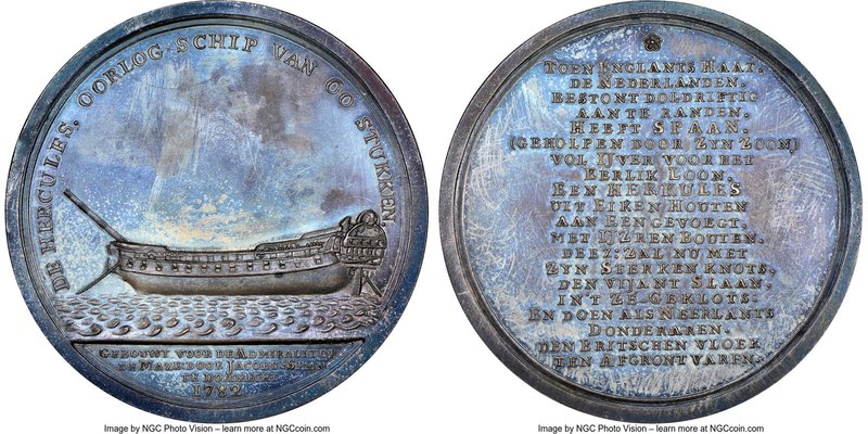 "Launch of warship De Hercules" silver Medal 1782-Dated MS63 NGC, Van Loon-571. ...