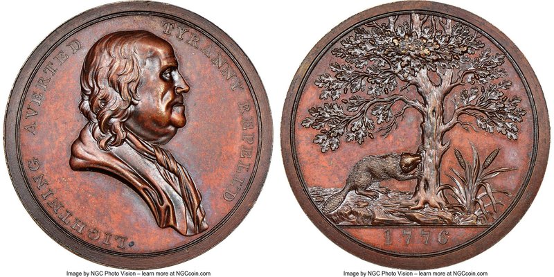 "Benjamin Franklin" bronze Medal 1776-Dated MS63 Brown NGC, Betts-546, Julian-CM...
