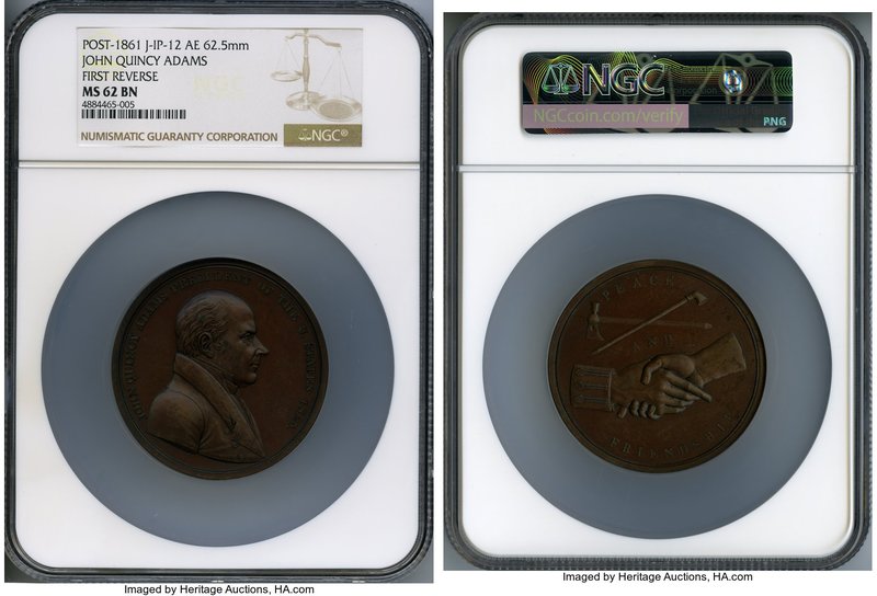 "John Quincy Adams" bronze Medal 1825-Dated (Post 1861) MS62 NGC, Julian-IP-12. ...
