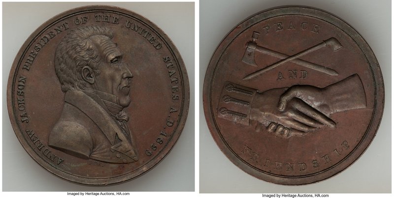 "Andrew Jackson Indian Peace" Medal 1829-Dated AU (Residue), 51mm. 63.70gm. 

HI...