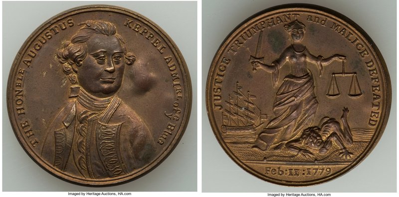 "Admiral Keppel Vindication" copper Medal 1779 AU, Betts-564, BHM-221. 33.9mm. 1...