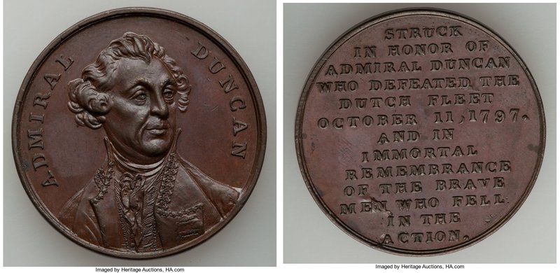 "Admiral Adam Duncan - Battle of Camperdown" copper Medal 1797 AU, BHM-429, MH-4...