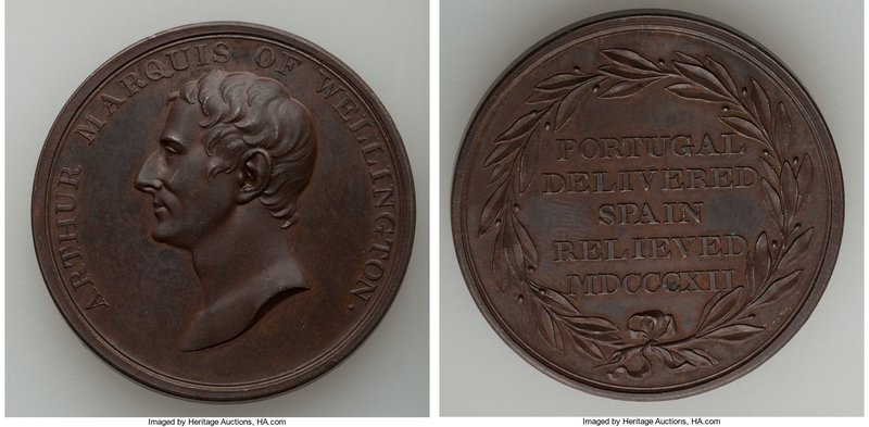 "Arthur Marquis of Wellington" bronze Medal 1812 UNC, 36mm. 24.97gm. Deliverance...