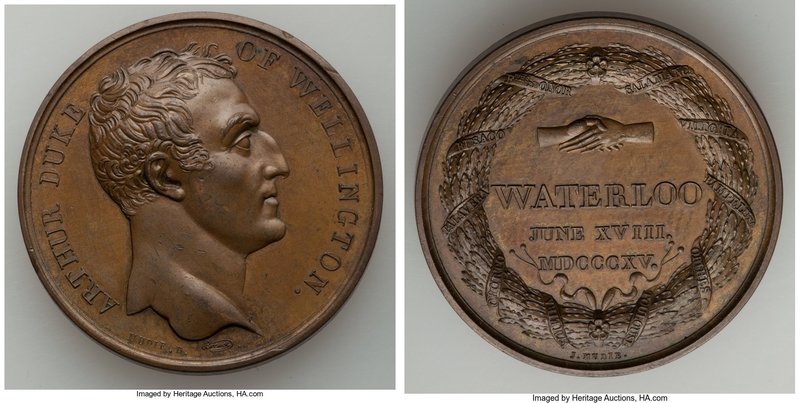 "The Duke of Wellington and Waterloo" bronze Medal 1815 UNC, Bram-1645. 40mm. 37...