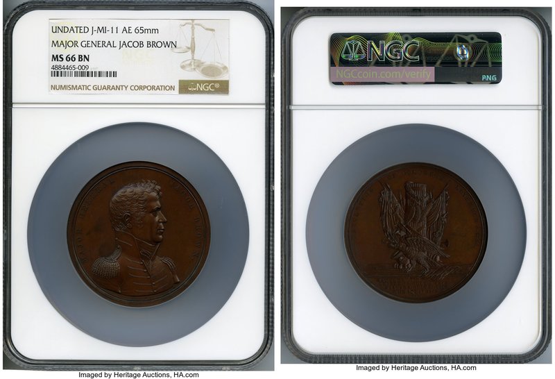 "Major General Jacob Brown" bronze Medal ND MS66 Brown NGC, Julian-MI-11. 65mm. ...