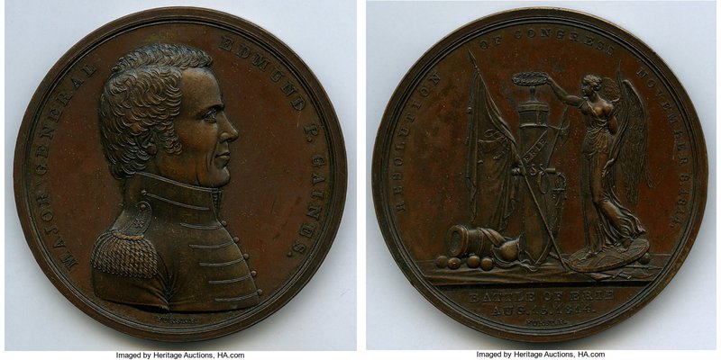"Major General Gaines - Battle of Erie" bronze Medal 1814-Dated AU, Julian-MI-13...