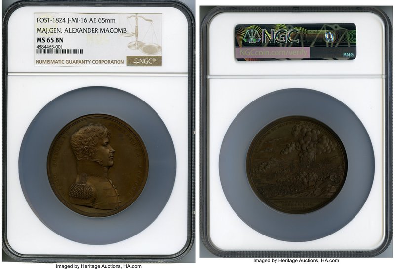 "Major General Alexander Macomb" bronze Military Medal ND (Post 1824) MS65 Brown...