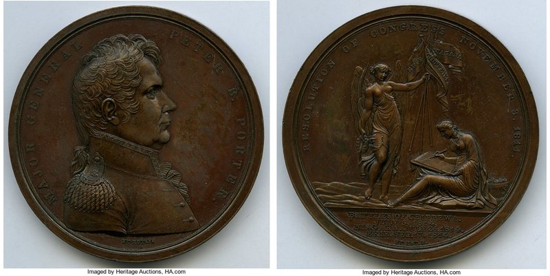 "Major General Peter B. Porter" bronze Medal ND (1824) AU, Julian-MI-18. 65mm. 1...