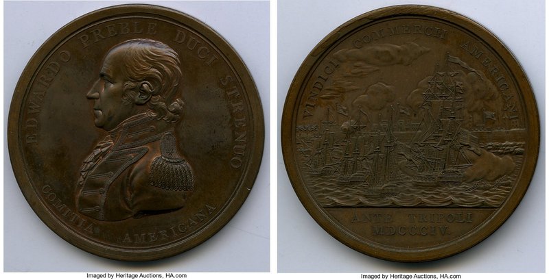 "Commodore Edward Preble" bronze Medal 1804 UNC, Julian NA-3. 65mm. 87.92gm. Nav...
