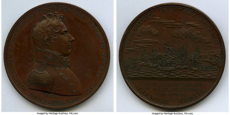 "Lt. Stephen Cassin" bronze Medal 1814 UNC, Julian-NA-8. 65mm. 125.94gm. By Mori...