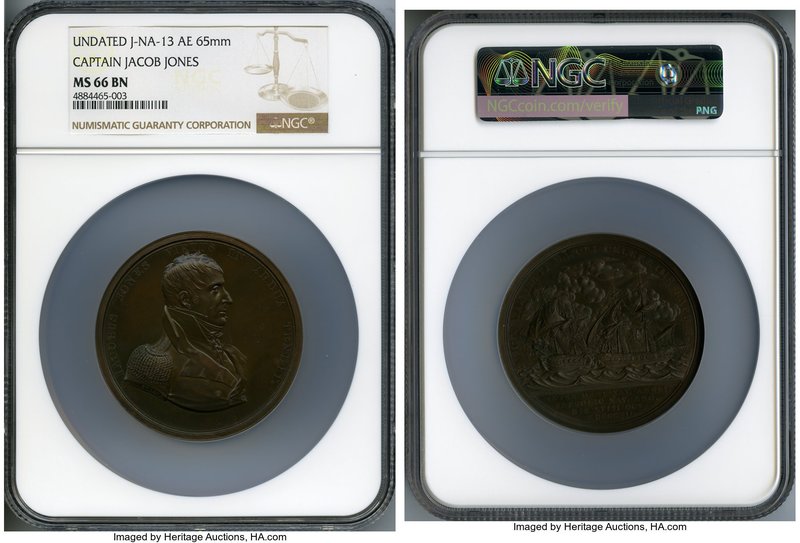 "Captain Jacob Jones" bronze Medal ND MS66 Brown NGC, Julian-NA-13. 65mm. Dies b...
