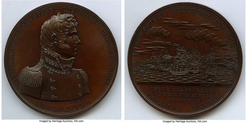 "Master Commandant Thomas Macdonough" Medal 1814 UNC, Julian NA-15. 65mm. 131.78...