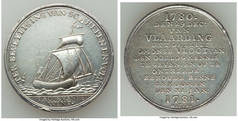 "Escape of the Dutch Fishing Fleet" silver Medal 1781-Dated AU (Scratched, Clean...