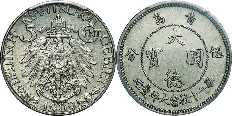 China-Kiautschou Bay Concession-膠州湾租借地; Copper Nickel 5 Cents. 1909. PCGS Genuin...