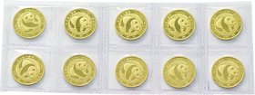 China; Panda 1/10oz Gold 10 Yuan 10-Pieces Original Sheet. 1983. . UNC. 3.11g. 0.999. 18.00mm. KM69