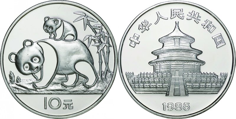 China; Panda Silver Proof 10 Yuan. 1985. . Proof. 27.00g. 0.9. 38.60mm. KM114 w/...