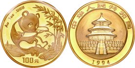 China; Panda 1oz Gold 100 Yuan. 1994. . UNC. 31.10g. 0.999. 32.00mm. KM615