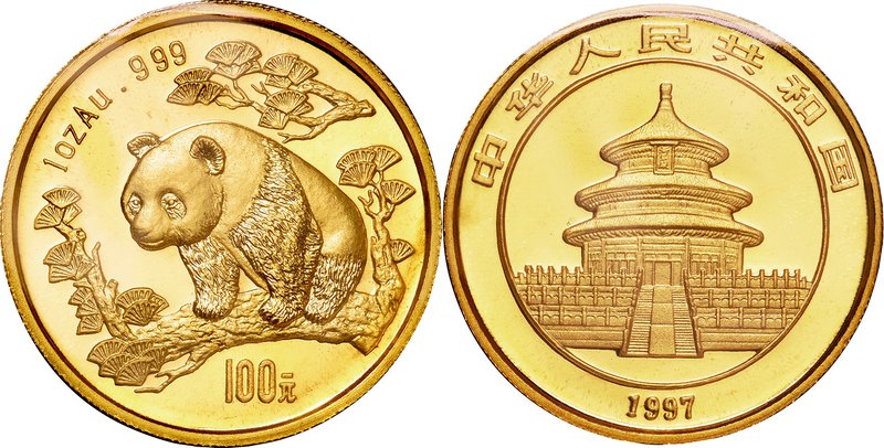China; Panda 1oz Gold 100 Yuan. 1997. . UNC. 31.10g. 0.999. 32.00mm. KM991