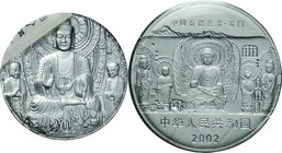 China; Chinese Grottoes Art（Longmen） Silver Proof 20 Yuan. 2002. . Proof. 62.20g. 0.999. 40.00mm. KM1432