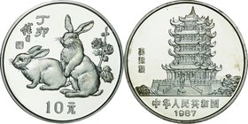 China; Year of the Rabbit Silver Proof 10 Yuan. 1987. . Proof. 15.00g. 0.9. 33.00mm. KM169
