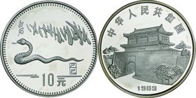 China; Year of the Snake Silver Proof 10 Yuan. 1989. . Proof. 15.00g. 0.9. 33.00mm. KM231