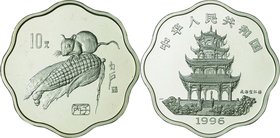 China; Year of the Rat Scalloped Silver Proof 10 Yuan. 1996. . Proof. 20.75g. 0.9. 36.00mm. KM928