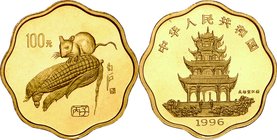 China; Year of the Rat Scalloped Gold Proof 100 Yuan. 1996. . Proof. 16.97g. 0.916. 27.00mm. KM929