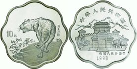 China; Year of the Tiger Scalloped Silver Proof 10 Yuan. 1998. . Proof. 20.75g. 0.9. 36.00mm. KM1148