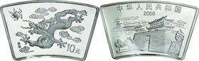 China; Year of the Dragon Fan Shaped Silver 10 Yuan. 2000. . UNC. 31.10g. 0.999. 43.20×26.50mm. KM1321