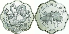 China; Year of the Dragon Scalloped Silver Proof 10 Yuan. 2000. . Proof. 20.75g. 0.9. 36.00mm. KM1325