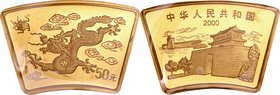 China; Year of the Dragon Fan Shaped Gold 150 Yuan. 2000. . UNC. 15.55g. 0.999. 28.00×19.00mm. KM1322