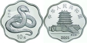 China; Year of the Snake Scalloped Silver Proof 10 Yuan. 2001. . Proof. 31.10g. 0.999. 40.00mm. KM1379
