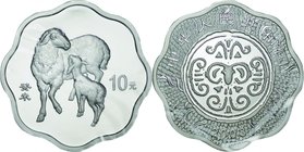 China; Year of the Sheep Scalloped Silver Proof 10 Yuan. 2003. . Proof. 31.10g. 0.999. 40.00mm. KM1480