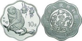 China; Year of the Monkey Scalloped Silver Proof 10 Yuan. 2004. . Proof. 31.10g. 0.999. 40.00mm. KM1548