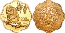 China; Year of the Monkey Scalloped Gold Proof 200 Yuan. 2004. . Proof. 15.55g. 0.999. 27.00mm. KM1549