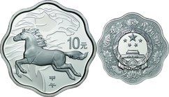 China; Year of the Horse Scalloped Silver Proof 10 Yuan. 2014. . Proof. 31.10g. 0.999. 40.00mm.