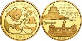 China; Munich International Coin Show 1/2oz Gold Proof Medal. 1989. . Proof. 15.55g. 0.999. 27.00mm. toned