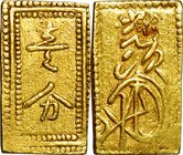 Japan; Gaku 1 Bu-Ban-kin (Osaka 1 Bu) Gold JNDA09-30. 1599. . EF. 4.39g. . . Extremely Rare