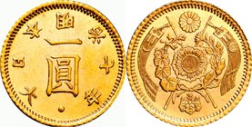 Japan; Old type 1 Yen Gold Reduced JNDA01-5A. 1874. . UNC-. 1.67g. 0.9. 12.12mm.