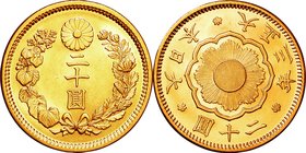 Japan; New type 20 Yen Gold JNDA01-6. 1914. . UNC. 16.67g. 0.9. 28.78mm.