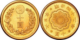 Japan; New type 10 Yen Gold JNDA01-7. 1909. . AU. 8.33g. 0.9. 21.21mm. w/JNDA Cert