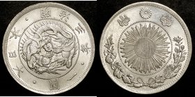 Japan; Old type 1 Yen Silver JNDA01-9. 1870. . UNC-. 26.96g. 0.9. 38.58mm.